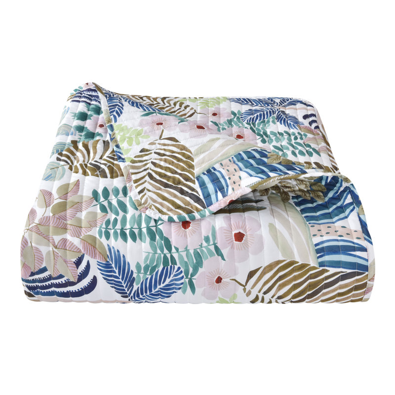 King Blue Microfiber Reversible Tropical Quilt Set
