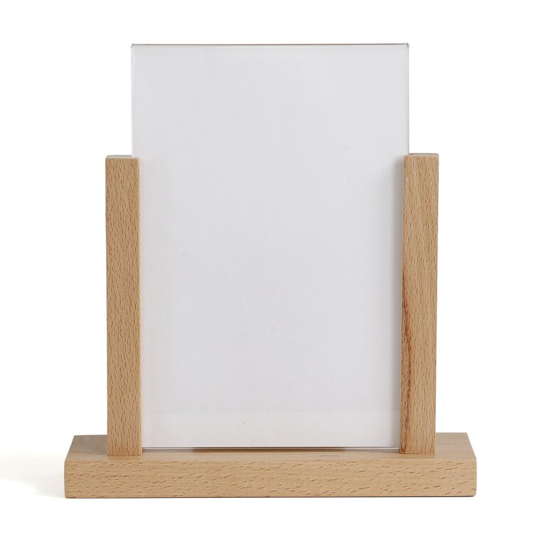 M&t Displays Contemporary Desktop Menu Holder with Acrylic U Type Pocket, Portrait Table Top Sign Holder, Ad Frame for Restaurant, Store, Wedding