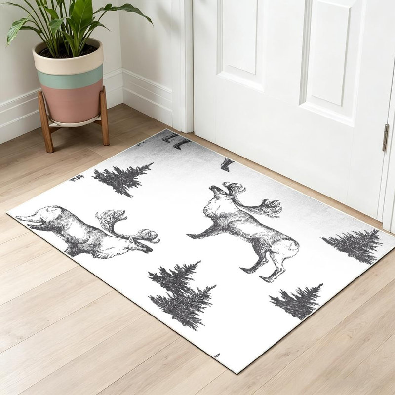 Tapis d'intérieur blanc lavable à la machine, sans couture, avec motif forêt d'hiver, Rectangle 32" x 47"