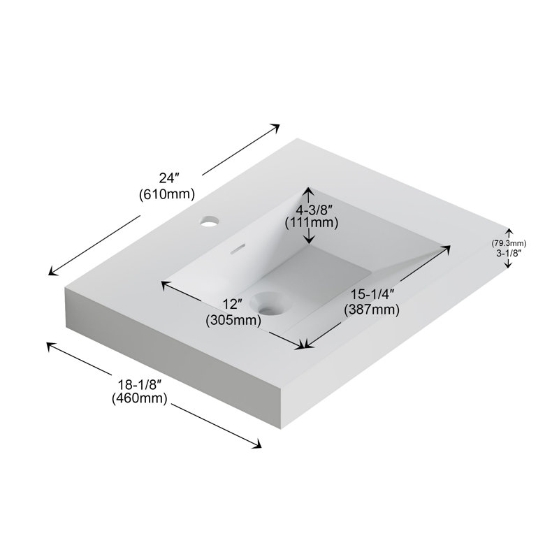 24" Solid Surface Wall-Mounted Bathroom Sink