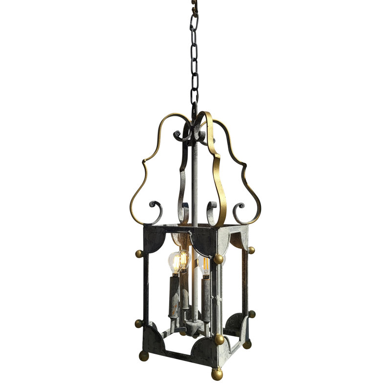 Chelsea 4 - Light Lantern Square Pendant with Wrought Iron Accents, Deep Ocean, 9" L x 9" D x 26" H