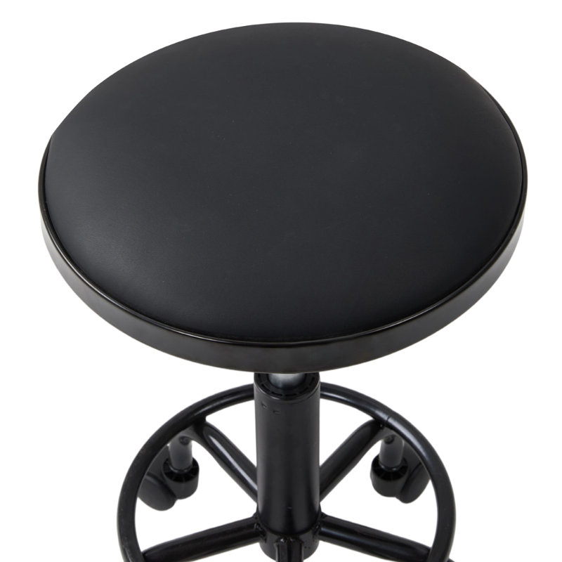 Height-Adjustable PU Leather Round Salon Rolling Stool, Black, Black