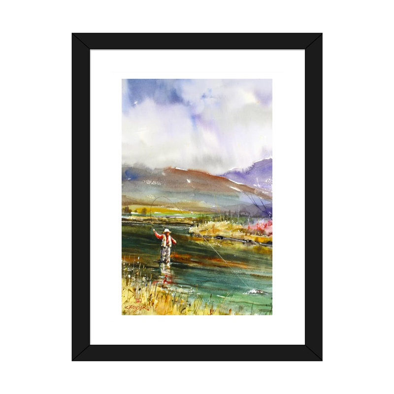 «Pêche II», reproduction d'art encadrée, H 16 po x l 24 po x P 1 po, Papier noir