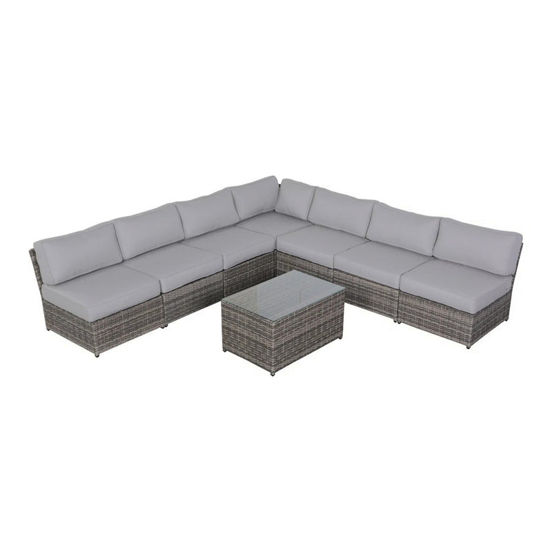 Ensemble de conversation de terrasse en osier pour 6 personnes avec coussins entièrement assemblé