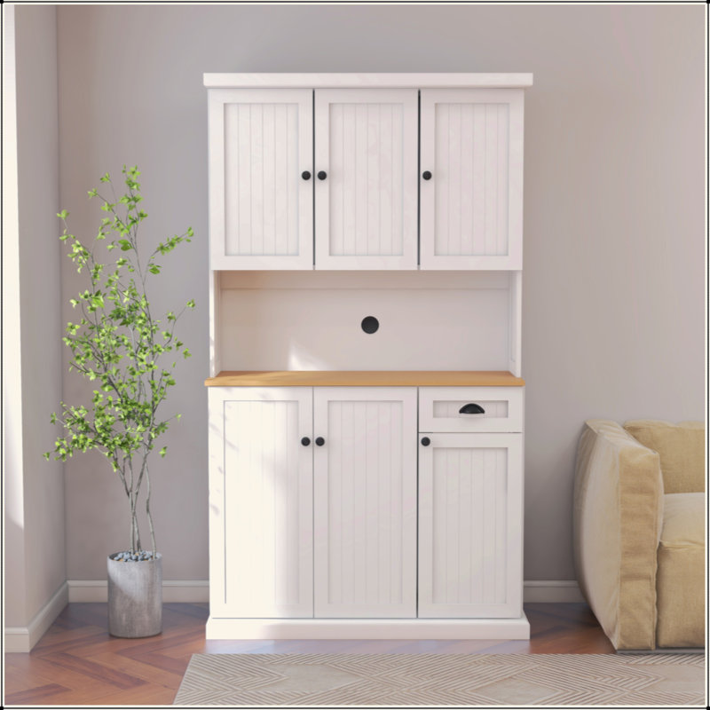 Armoire de rangement pour garde-manger de 71 po avec comptoir de four à micro-ondes, huche autoportante avec tablettes réglables, 6 portes et 1 tiroir