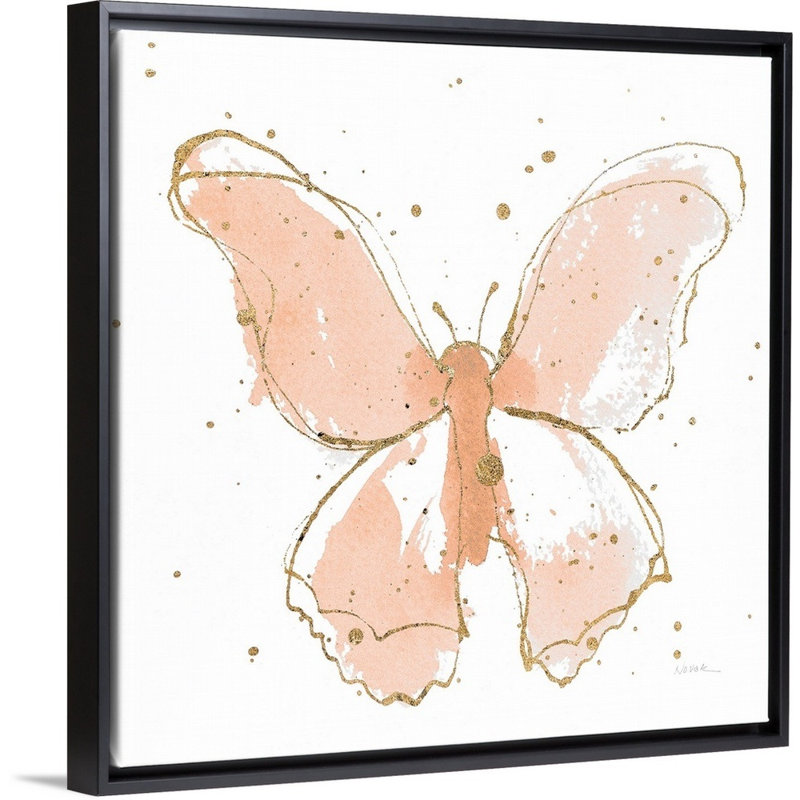 «Gilded Butterflies II Blush» par Novak Shirley - reproduction d'art sur toile, H 32 po x l 32 po x P 2 po