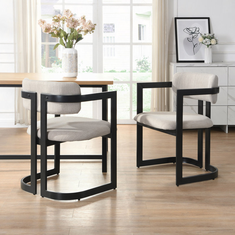 Ensemble de 2 chaises de salle à manger rembourrées en tissu avec structure en métal, capacité de poids de 265 lb, Noir