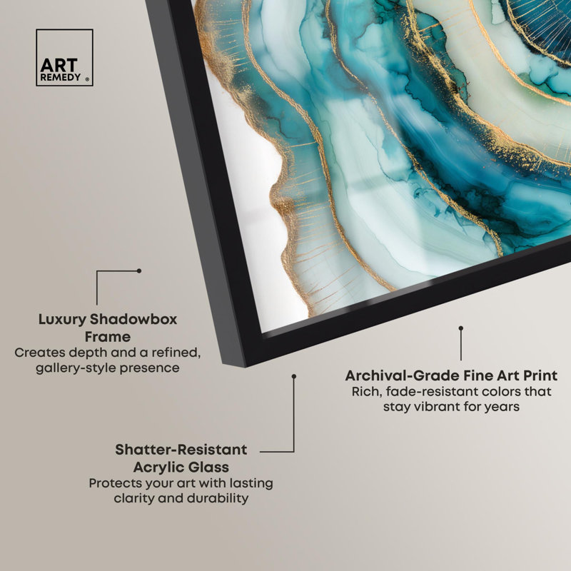 «Great Blue Green I Shadowbox Print Green Decor» par Art Remedy, H 31 po x l 25 po, Noir
