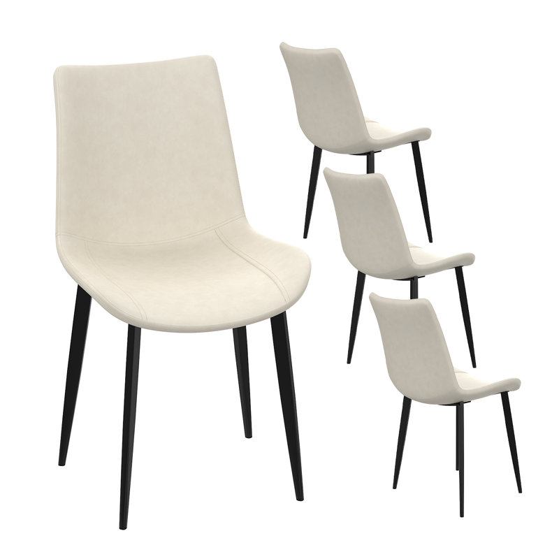 Chaises de salle à manger avec siège en similicuir et base en métal noir, ensemble de 4 chaises rembourrées, Beige
