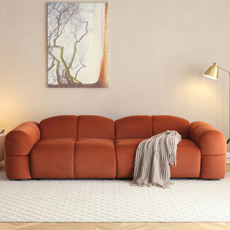 Modern Upholstered Sofa With Elegantly Rounded Arms, Designed As True Showpiece, Ginger