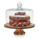 Libbey Acaciawood Footed Round Wood Server Cake Stand with Glass Dome