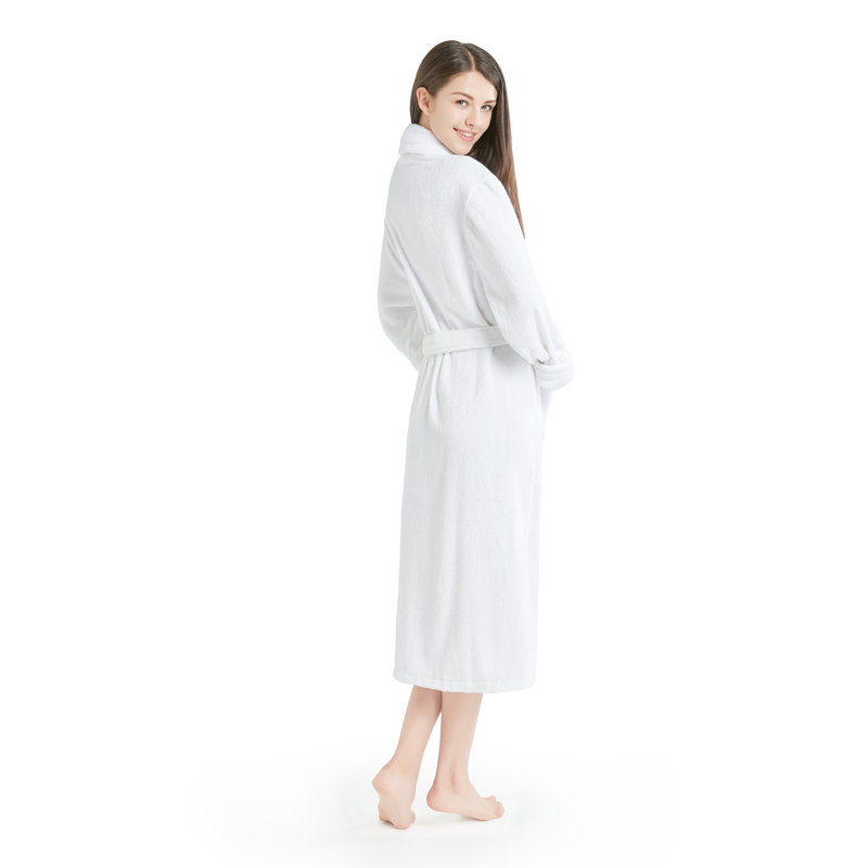  Peignoir mi-mollet en coton avec poches, P / M, Blanc