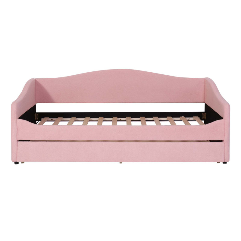 Teddy Fleece Upholstered Daybed With Light And Trundle, Twin, Pink