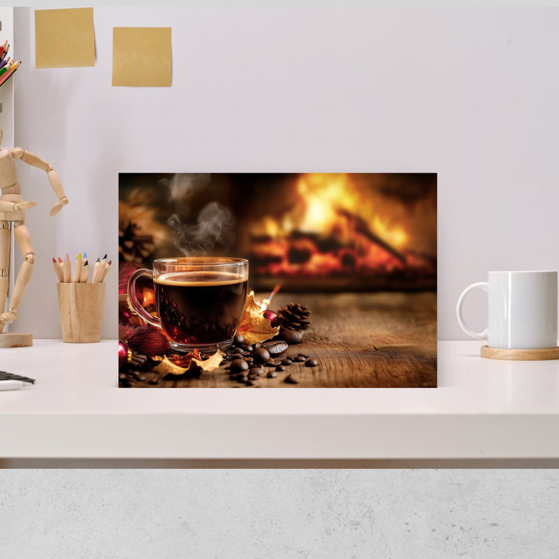Cozy Coffee Fireplace Rustic Abstract Contemporary Autumn Winter, impression d'art mural, H 12 po x l 18 po