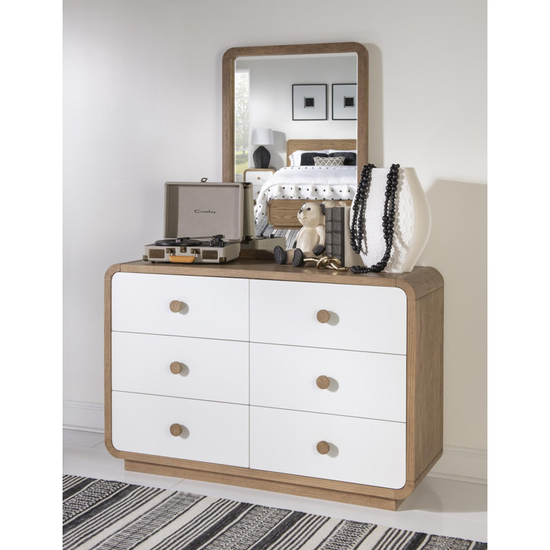 Commode Henry de style transitionnel, 6 tiroirs, fini bicolore, 132 cm de large