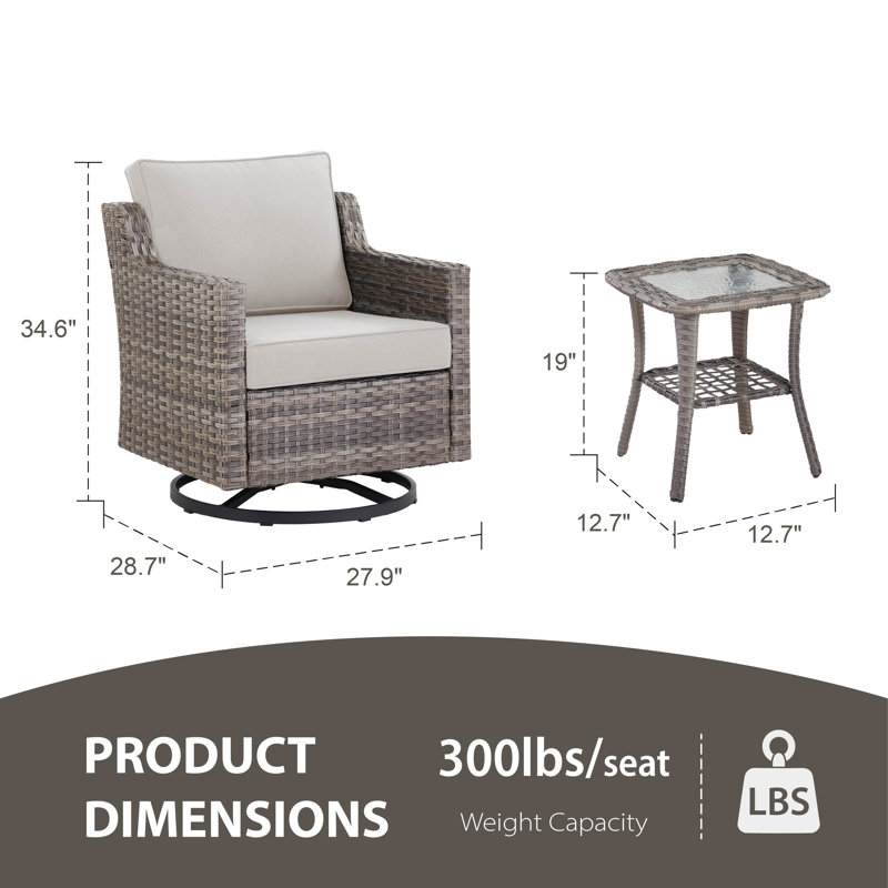 2 - Person Outdoor Seating Group With Swivel & Glider Chairs And Glass-Top Side Table, Beige