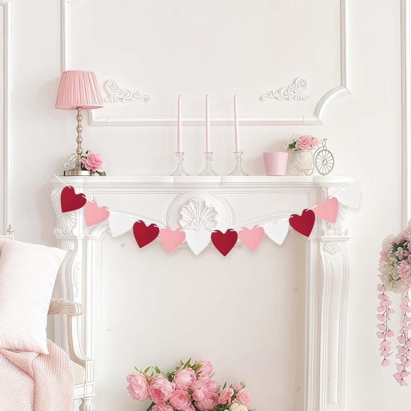 Bannière rouge scintillante «Happy Valentine's Day» et rouge cœurs roses Bannière Saint-Valentin
