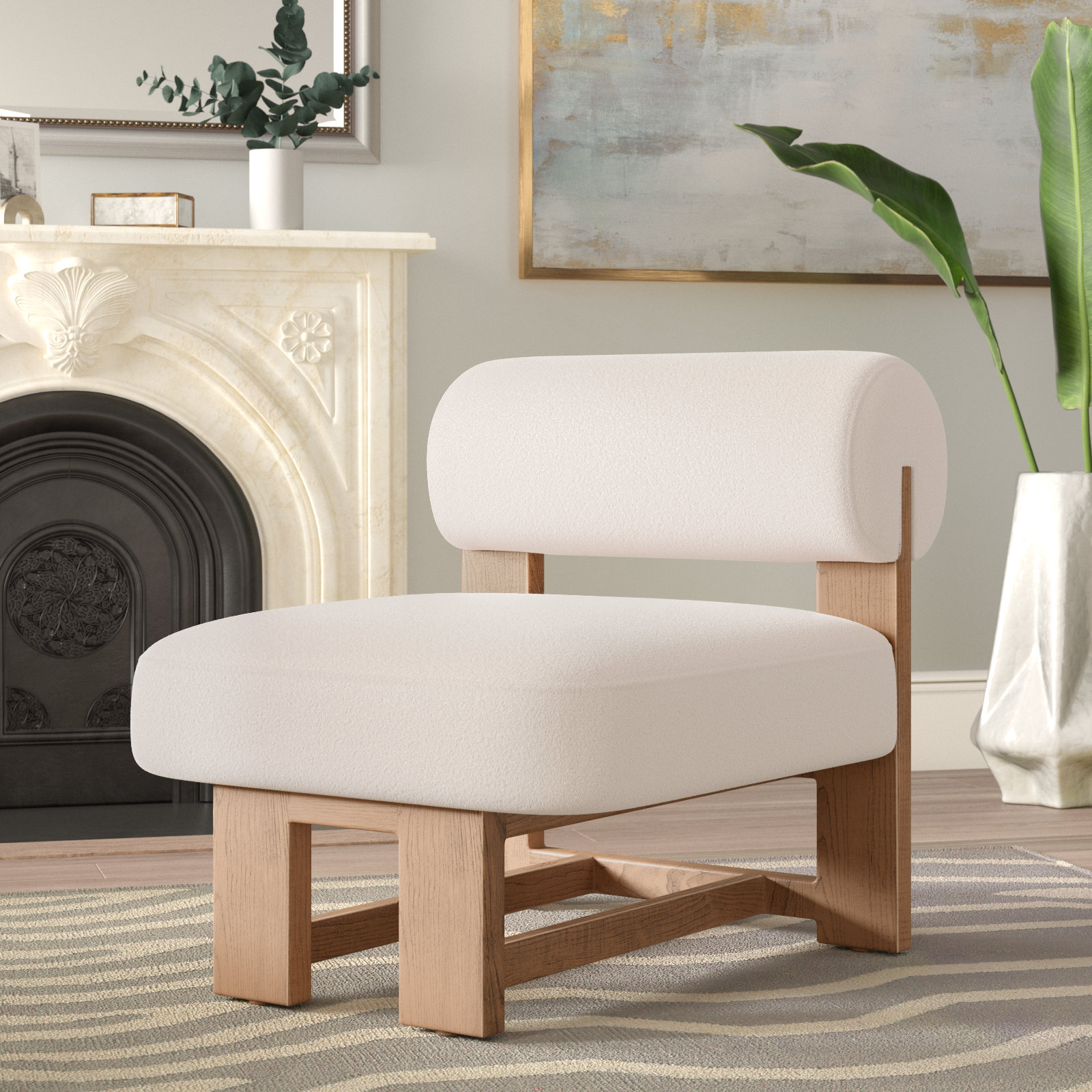 Agave Upholstered Slipper Chair, Piermont Oyster