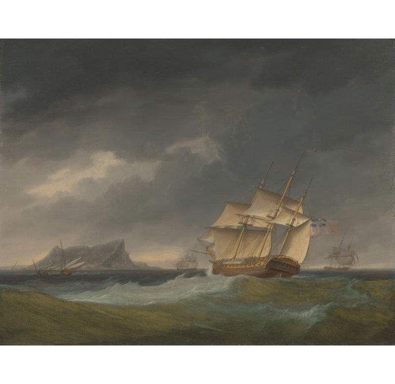 «Run into Stormy Weather off Gibraltar» par Thomas Whitcombe - Art mural sur toile tendue avec châssis, H 40 po x l 28 po