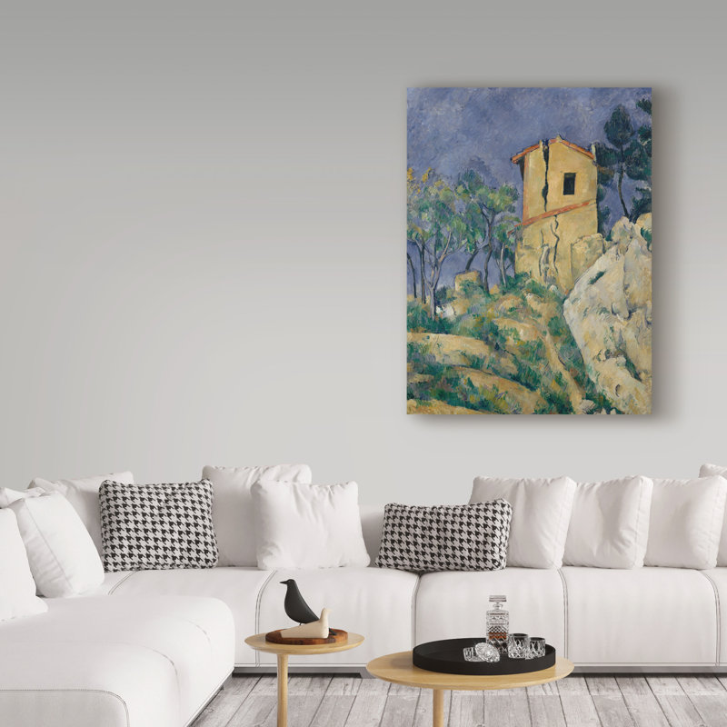 «The House with the Cracked Walls» par Paul Cezanne - reproduction d'art sur toile, H 32 po x l 24 po x P 2 po