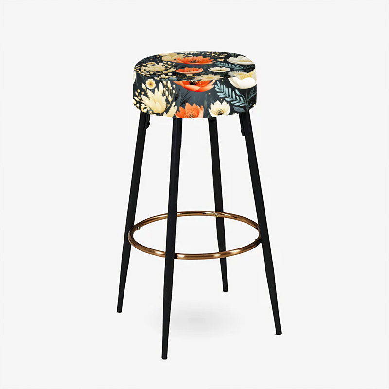 Ensemble de 2 tabourets à imprimé animal, Motif floral noir et beige rétro romantique