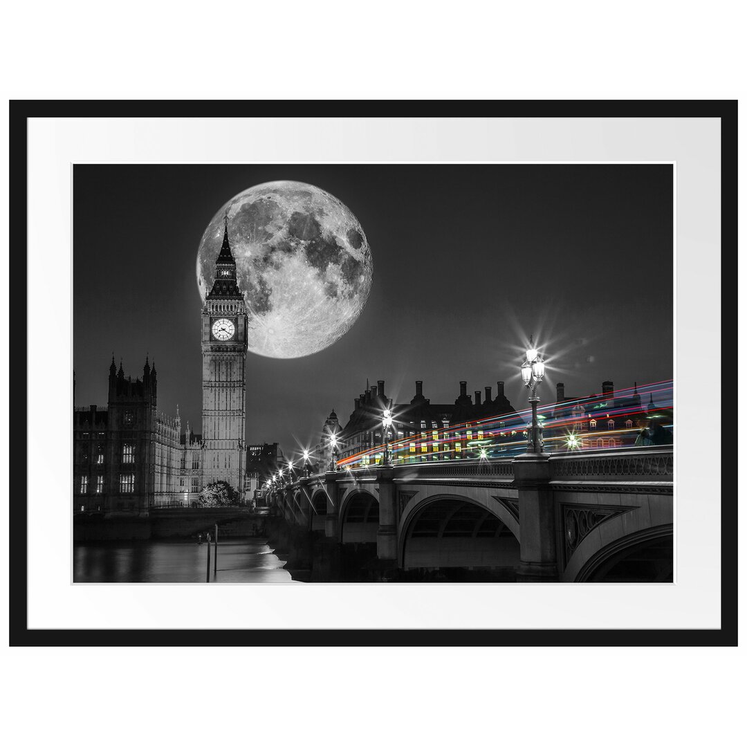 Gerahmtes Poster Big Ben mit Mond London