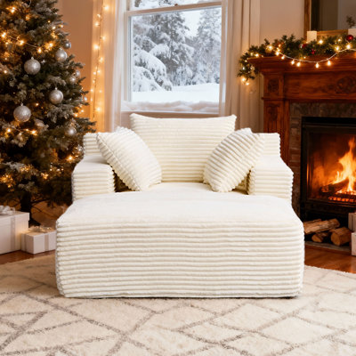 No Assembly Required Oversized Plush Corduroy Chaise Lounge Chair for Living Room