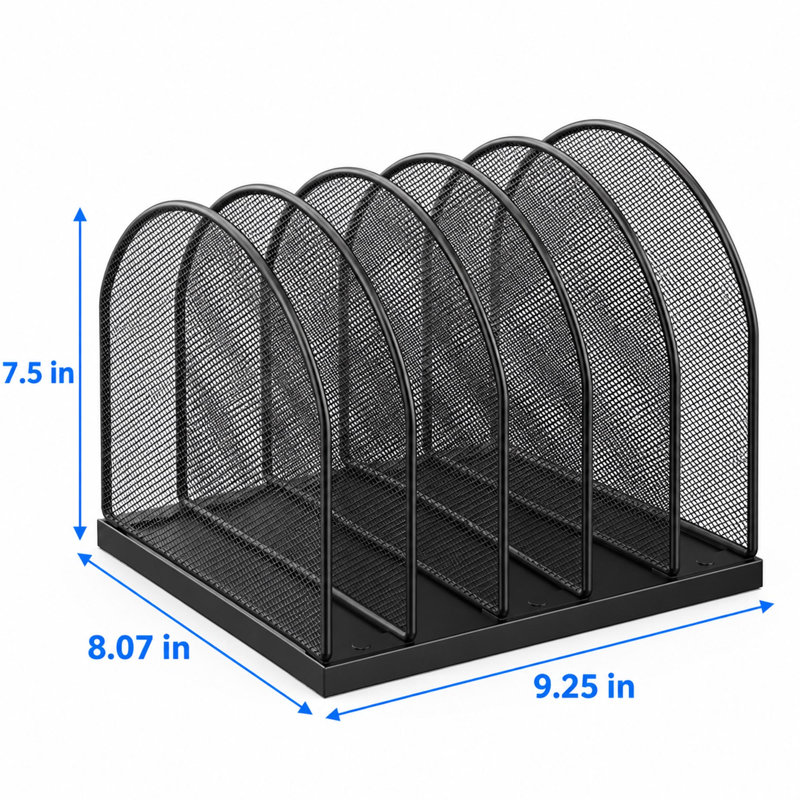 5-Compartment Black Mesh Desktop File Organizer for Office Storage