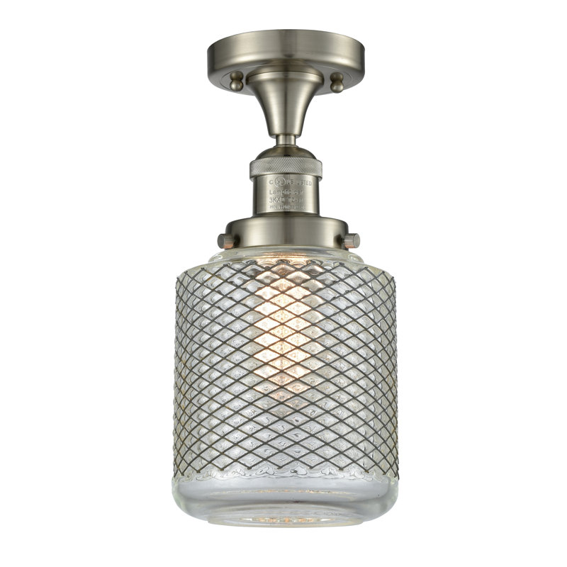 Pylant Glass Semi Flush Mount, 6 Watt Vinage LED Bulb, Brushed Satin Nickel