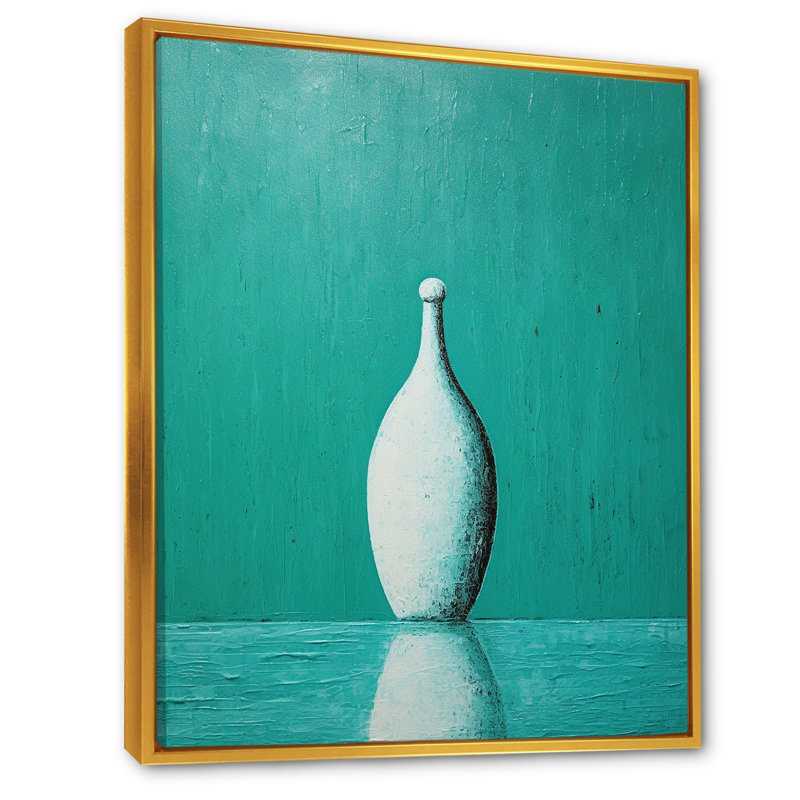 Tenpin turquoise sur toile, Cadre flottant doré, 32" H x 16" W