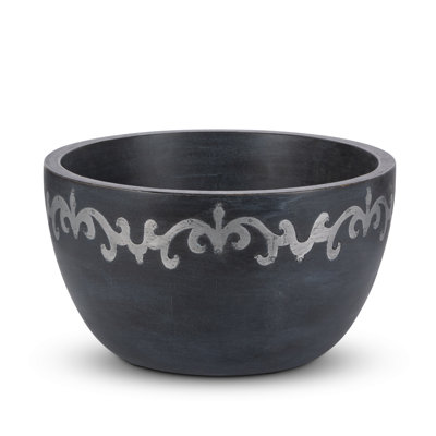 Gray-washed metal-inlay tall bowl