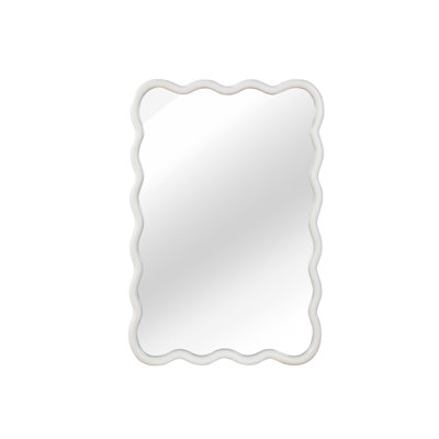 White 20"x30" Wavy Rectangle Solid Wood Frame Decorative Mirror,for Bedroom, Bathroom, Living Room, Entryway