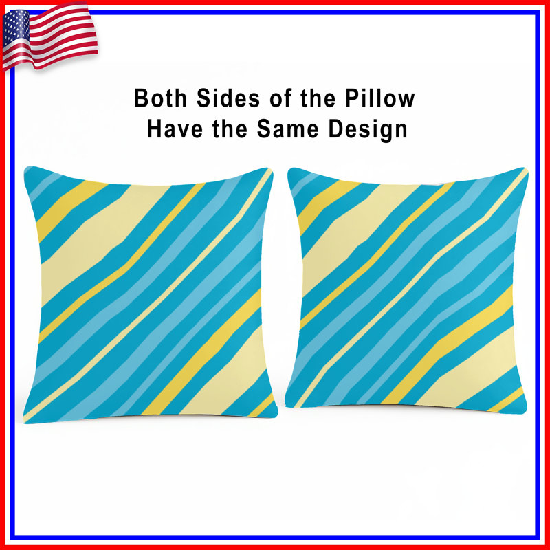 Coussins décoratifs bleus et jaunes à rayures diagonales, 14 X 14 pouces