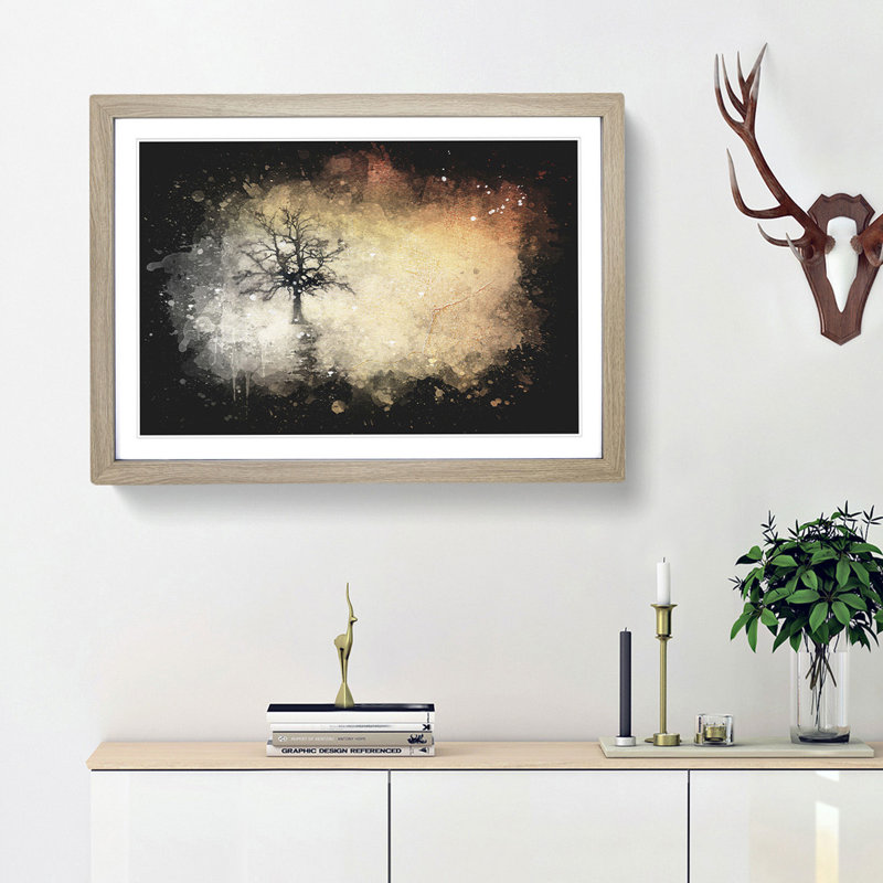 Tree Reflection at Sunset - Picture Frame Graphic Art Print, Oak Framed, 45cm H x 63cm W x 2cm D