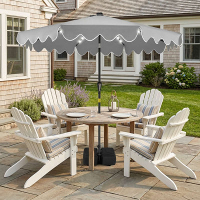 UV Resistant Fade Proof 9 FT Solar LED Outdoor Patio Umbrella With Illuminating Lights And Stable Weighted Base For Backyard Deck Poolside Sun Shade Use
