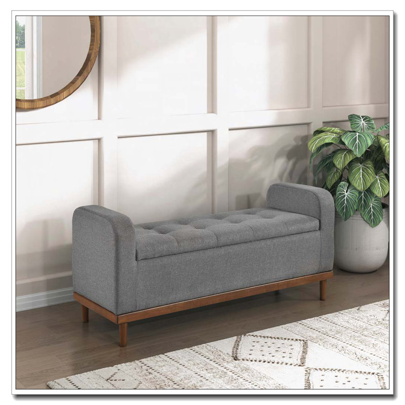 Banc de rangement capitonné et capitonné, Gris