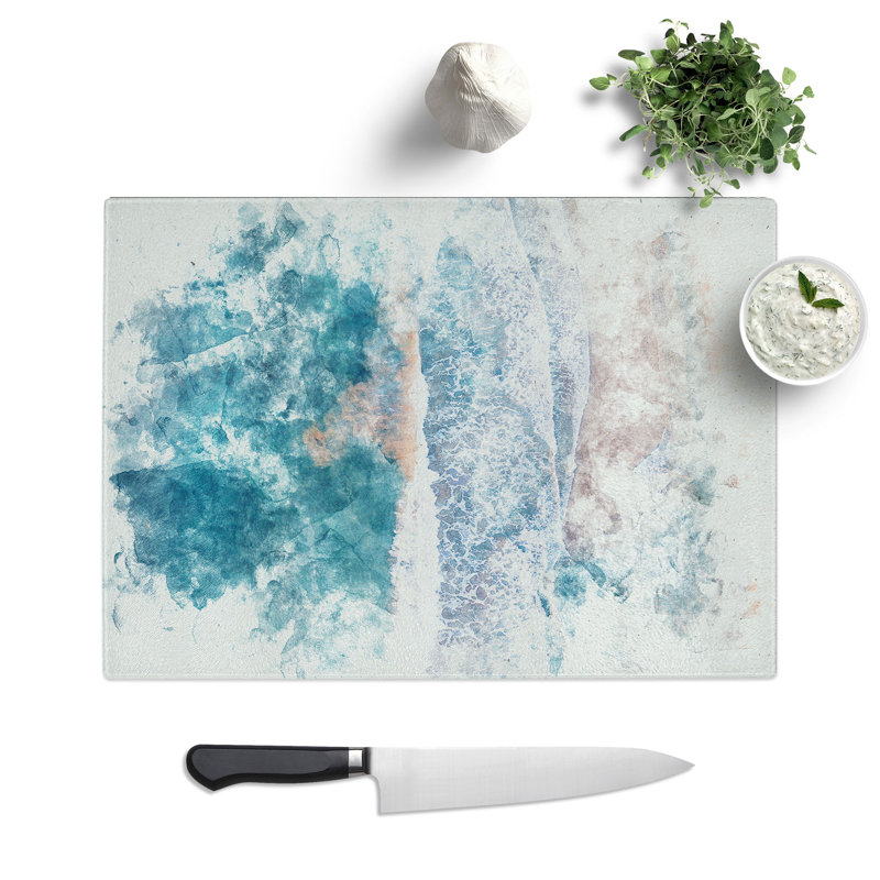 Tempered Glass View of Dee Why Beach in Australia Watercolour Chopping Board, 20 cm x 28.5 cm