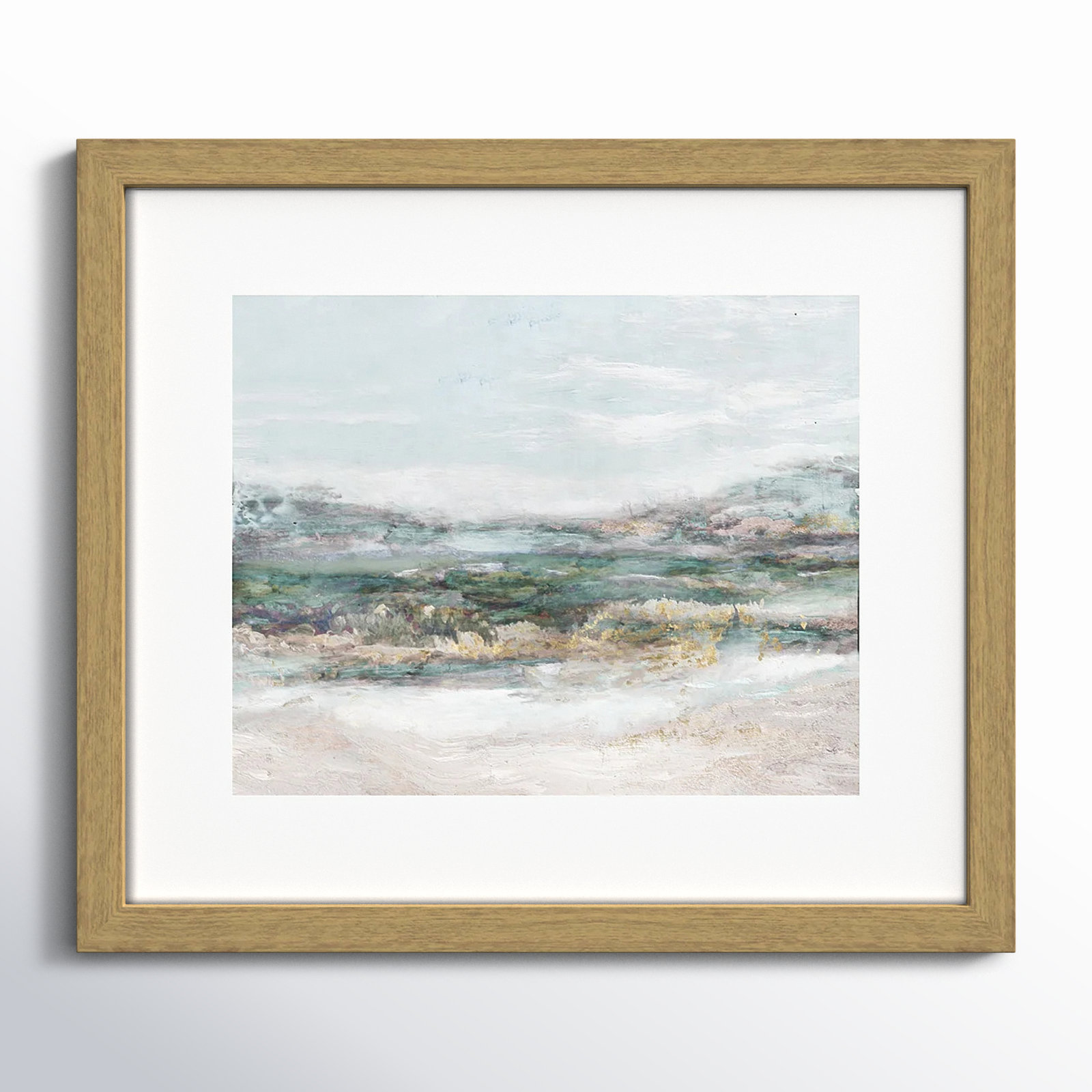 Lori "Dazzling" Painting by Matina Theodosiou, White, Walnut Wood Grain Framed Paper, 13" H x 15" W x 0.75" D
