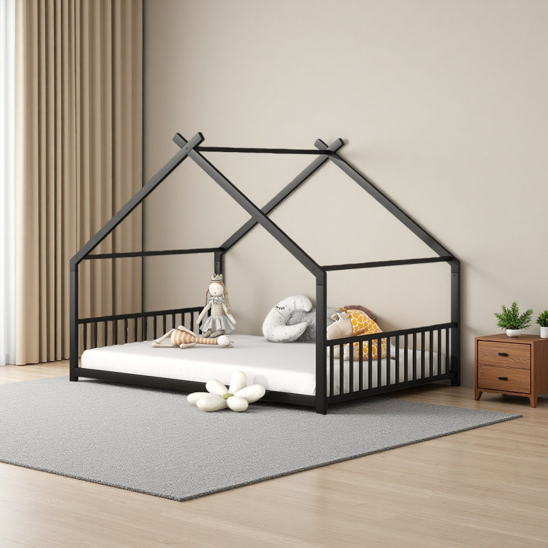 Metal House Bed, Black, Full