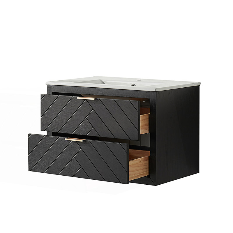 Meuble-lavabo flottant simple avec lavabo en céramique, Noir