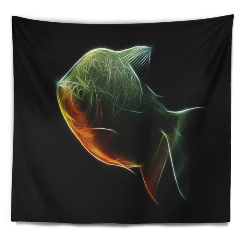 Poisson Fractal Pacu sur tapisserie noire, H 50 po x l 60 po