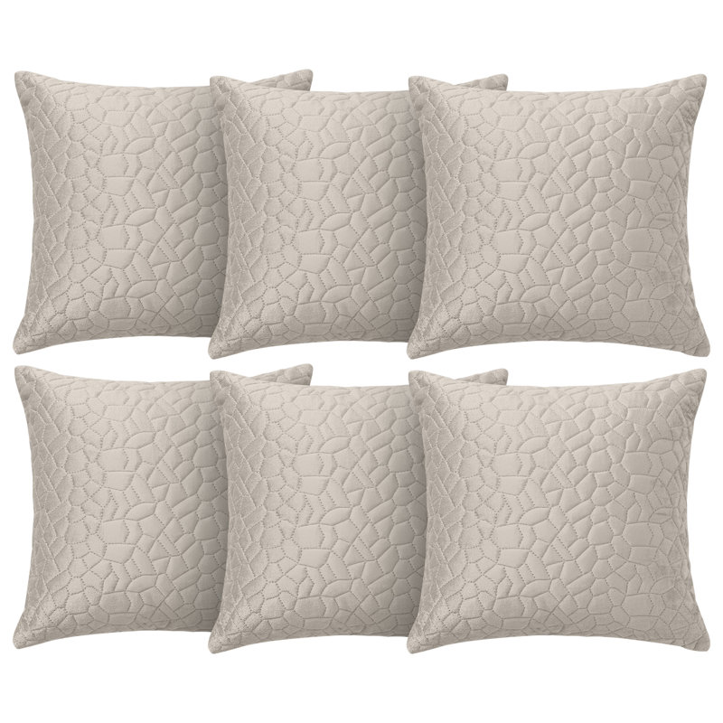 Aspire Homeware Geometric Square Velvet Cushion Covers, Beige, Pack of 6