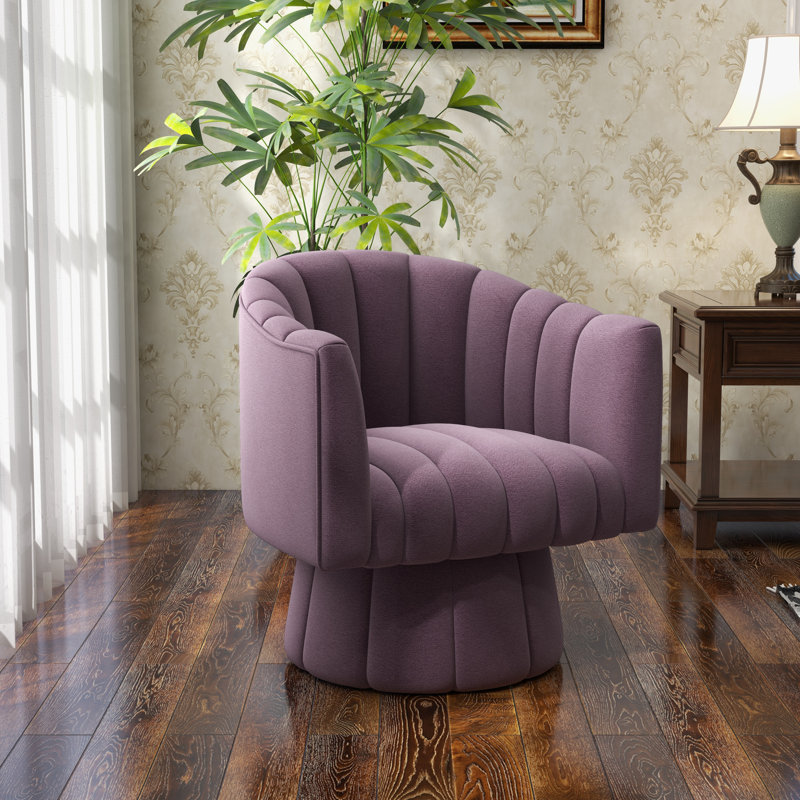 Aynur Velvet Swivel Barrel Chair, Purple
