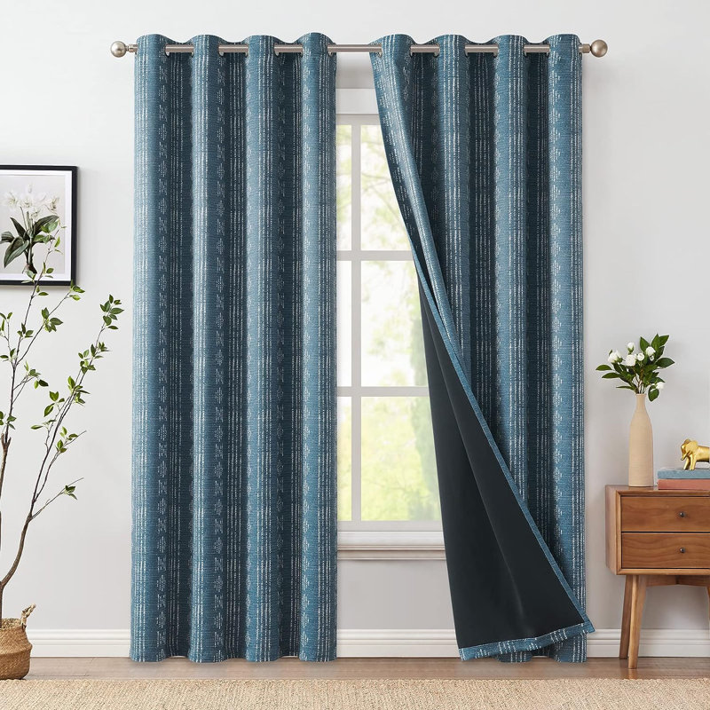 Ayani Bohemian Blackout Curtain Panel, White/Blue, 52" W x 84" L