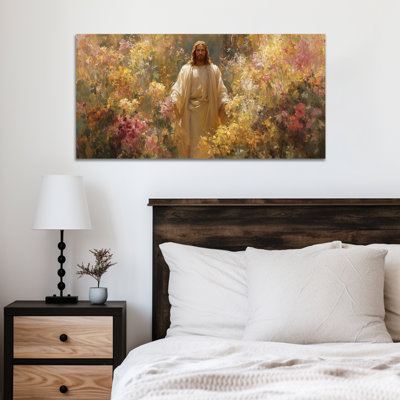  «Jesus Spring», art mural sur toile, images de fleur religieuse, affiche de reproduction de peinture chrétienne, œuvre d'art inspirante pour le bureau de la chambre à coucher, décoration murale nature florale, prêt à accrocher 16 po x 32 po
