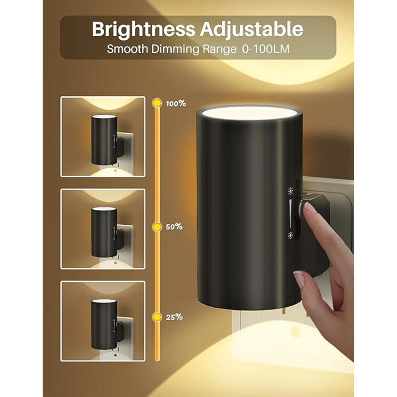 Veilleuse DEL à brancher, capteur de lumière Dusk To Dawn, veilleuses à brancher dans le mur, veilleuse à luminosité réglable 0-100LM, blanc doux 3001K, veilleuses à intensité variable pour escalier de chambre à coucher, paquet de 2