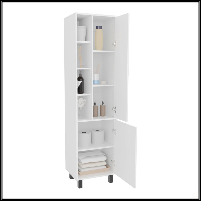 Armoire à linge blanche avec rangement ouvert et 2 portes