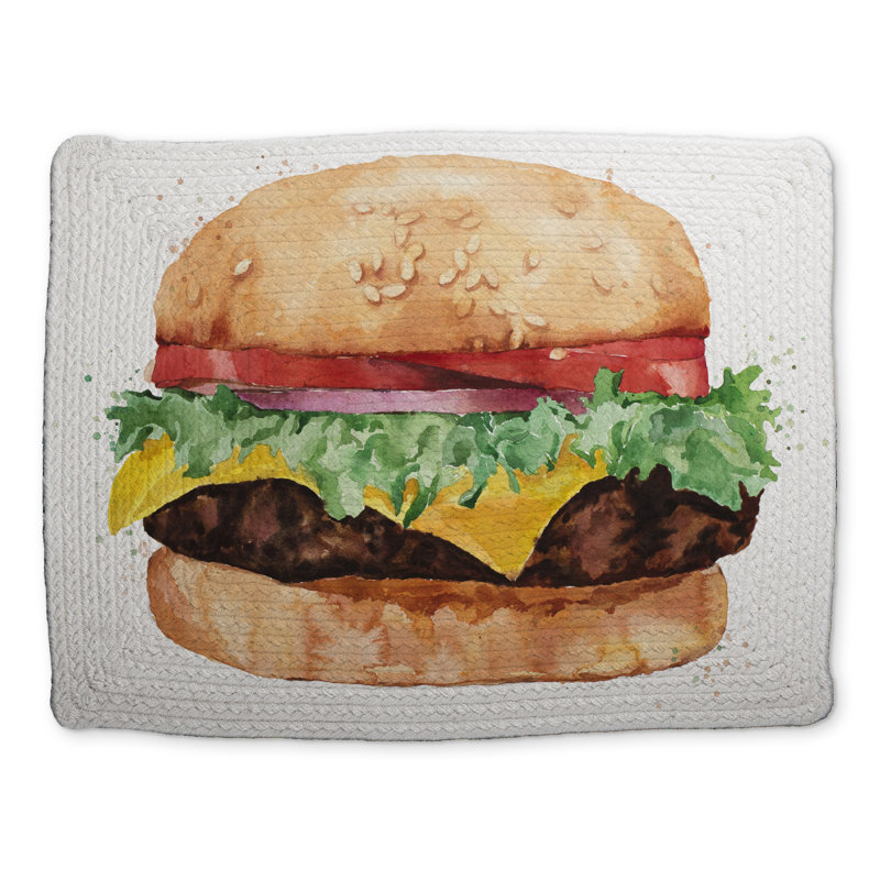 Napperon aquarelle Cheeseburger - polyester tressé brun