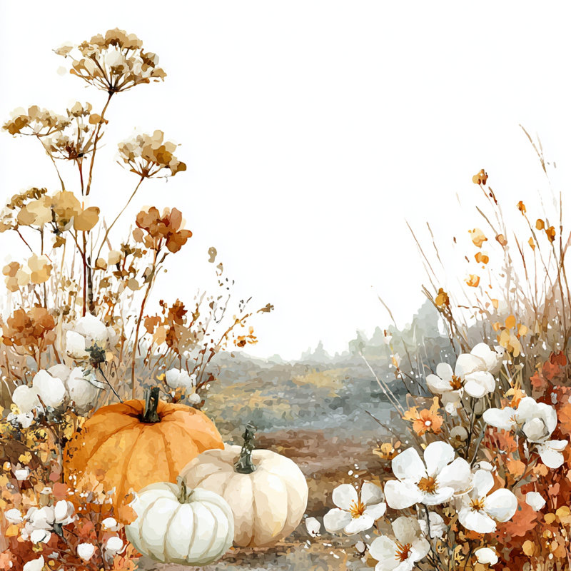 Rustic Meadow Pumpkins Wrapped Canvas Wall Art