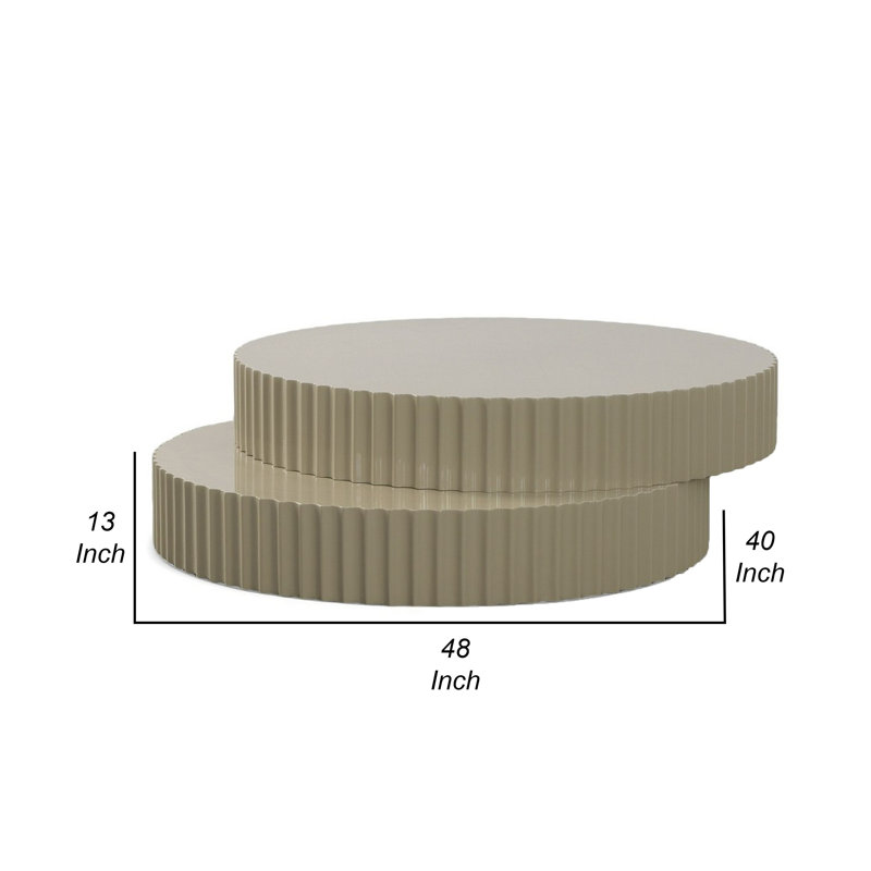 Taupe Gray Round MDF Coffee Table with Fluted Accent